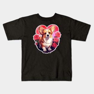 Valentines day Corgi and flowers Kids T-Shirt